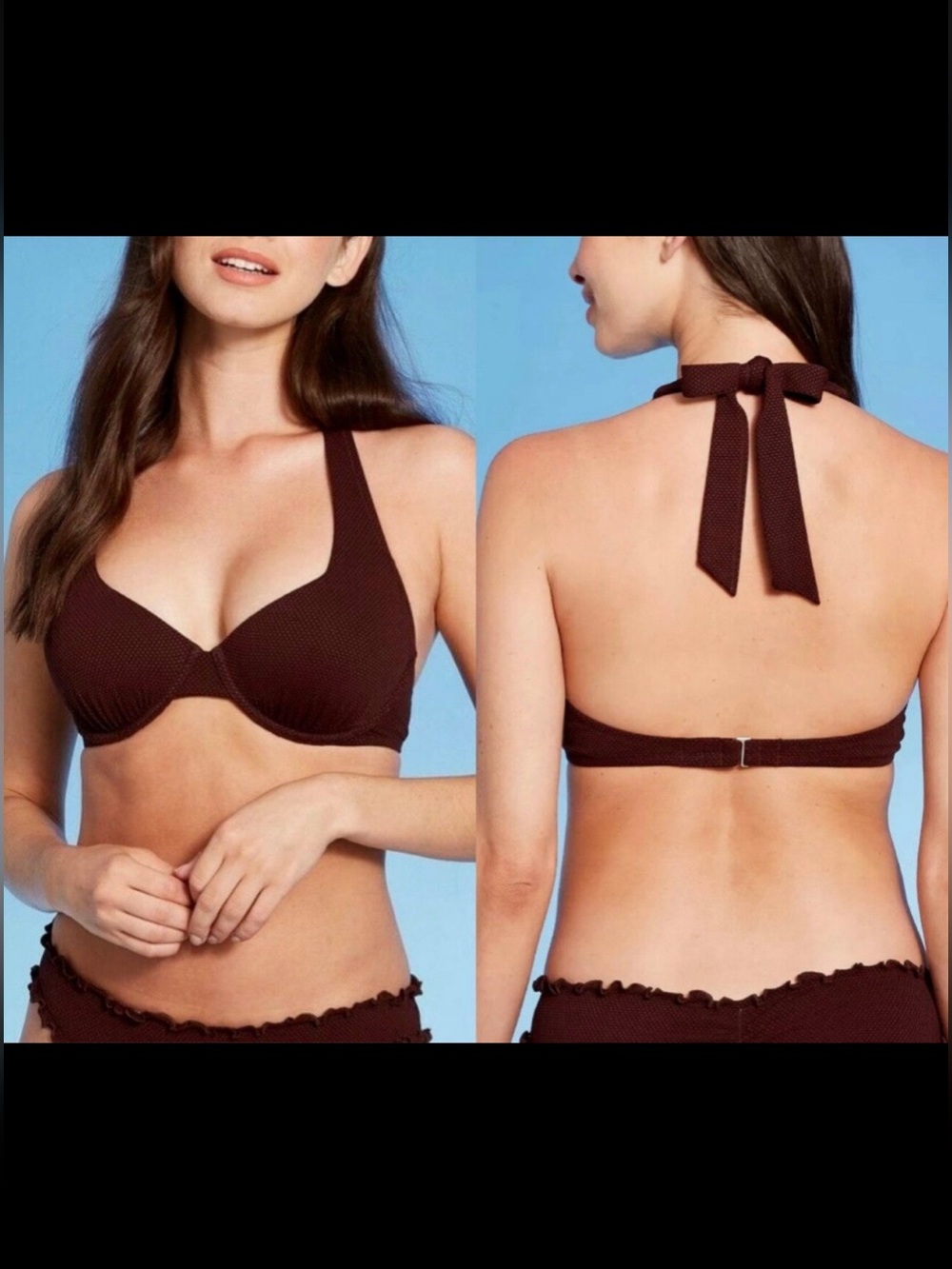 Shade & Shore Brown Ribbed Underwire Bikini Set - Picture 2 of 11